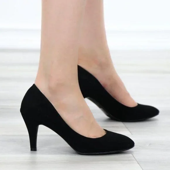 Closed Toe Low Mid Heel Dress Velvet Pump - Picture 6 of 16